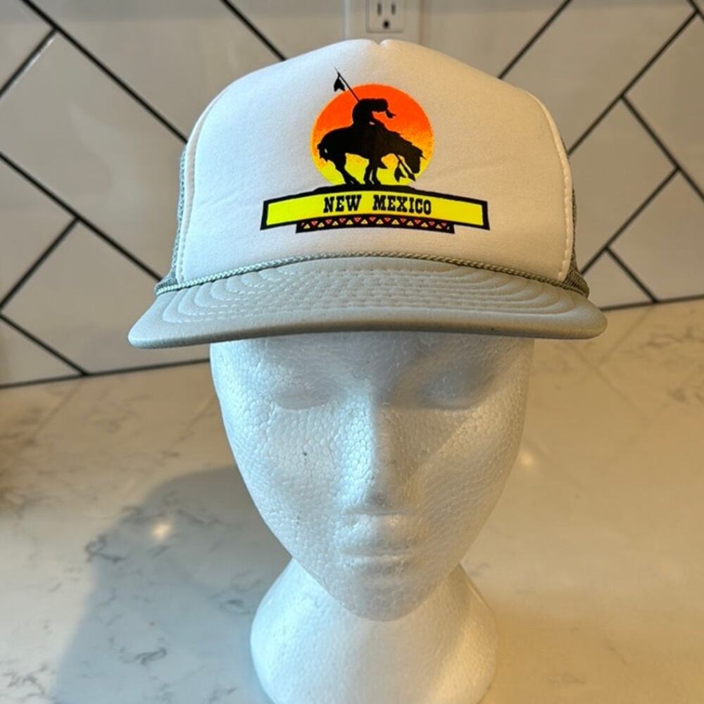 Vintage New Mexico native horse gray neon logo snap back trucker hat